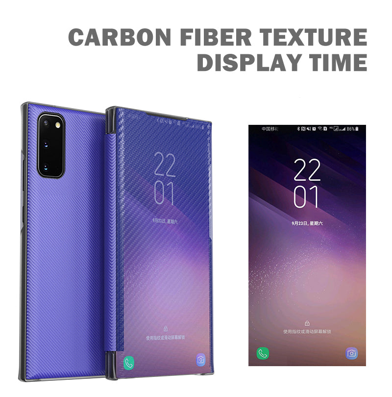 Translucent Anti-Fingerprint Folio Flip Carbon Fiber Hard PC Kickstand Case for Samsung Galaxy S20 4G/S20 5G - White Translucent Anti-Fingerprint Folio Flip Carbon Fiber Hard PC Kickstand Case for Samsung Galaxy S20 4G/S20 5G - White